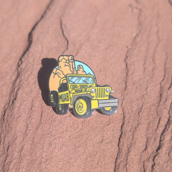 Moab Delicate Arch yellow Jeep enamel pin from Simply Moab, a Moab souvenir under $15
