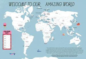 50 Maps of the World Activity Book open to the Welcome to Our Amazing World map spread
