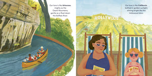 50 States of Love book open to the Arkansas and California pages