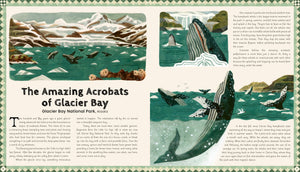 50 True Tales from Our Great National Parks book open to the Glacier Bay humpback whales spread