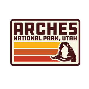 Logo of Arches National Park, Utah with a silhouette of a sandstone arch.