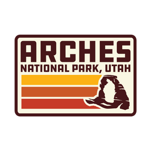 Logo of Arches National Park, Utah with a silhouette of a natural arch.