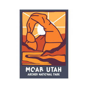 Logo of Arches National Park with a sandstone arch and 'Moab Utah' text on a white background.