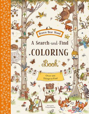 Coloring book cover with forest animals and 'Brown Bear Wood' branding