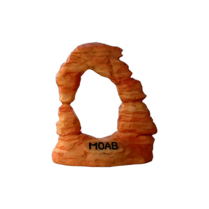 Model of a sandstone arch with 'MOAB' branding on a white background