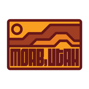 Logo of Moab, Utah with desert landscape design on a white background