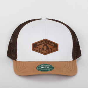Trucker hat with 'Moab Utah' logo on a white background