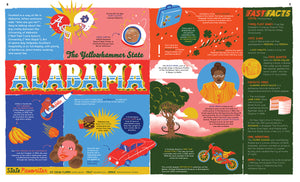 Illustrated infographic about Alabama with various facts and images.