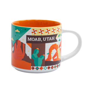 Mug with desert-themed design and 'Moab, Utah' text on a white background