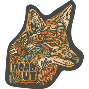 Decorative sticker of a fox head with 'Iroq, UT' text on a white background