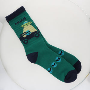 Teal Alien Jeeping in Moab Sock