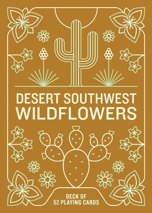 Desert Southwest Wildflowers playing card deck by Mountaineers Books, brown box with line drawn cactus and flowers