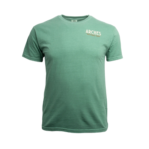 Image One Arches Painted Poster Adult T-Shirt in Light Green, front view with a small Arches chest print