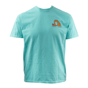 Image One Campground Map Adult T-Shirt in Chalky Mint, a mint green tee with a small arch chest print, front view