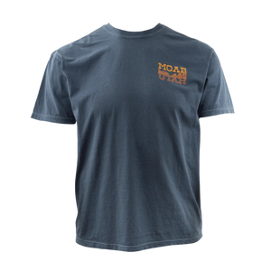 Image One Desert Trip Adult T-Shirt in Denim, a blue tee with a small Moab chest print, front view