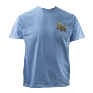 Image One Heading North Adult T-Shirt in Washed Denim, a blue tee with a small Moab chest print, front view