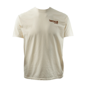 Image One Hiking Solitude Adult T-Shirt, a cream tee with a small Moab Utah chest print, front view