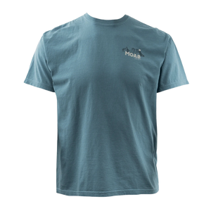 Image One Mountain Ride Adult T-Shirt in Ice Blue, a slate blue tee with a small chest print, front view
