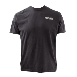 Image One Mountainous Off Roader Dog Adult T-Shirt in Graphite, a charcoal tee with a small MOAB chest print, front view