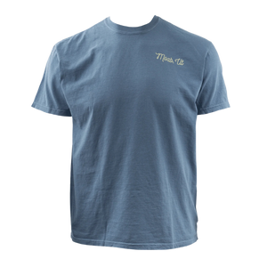 Image One Road Trip Oval Adult T-Shirt in BlueJean, a blue tee with a small Moab chest print, front view
