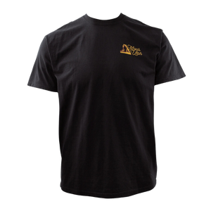 Image One Sunset Desert View Adult T-Shirt in Black, a black tee with a small Moab chest print, front view