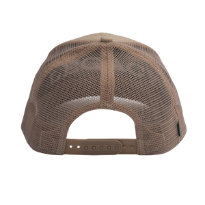 Legacy Sand Dune Mid-Pro Snapback Hat showing the brown mesh back and snap closure