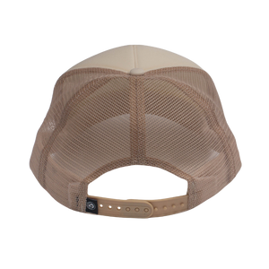 Locale Cardiff Foam Trucker Hat showing the tan mesh back and snap closure