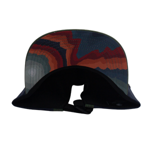 Locale Moab Camper Cap, top view showing the retro sunset stripe print