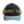 Locale Structured 5 Panel Trucker Cap in navy with a rainbow sunset stripe front, light blue brim and Moab lettering, angled view