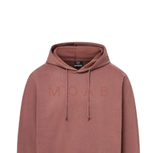 MV Sport Comfort Fleece Mocha Hood, a dusty rose pullover hoodie with tonal Moab lettering, front view