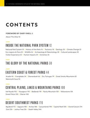 National Geographic Atlas of the National Parks open to the contents page