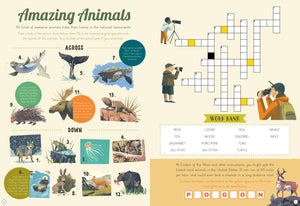 National Monuments of the USA Activity Book open to an Amazing Animals crossword page
