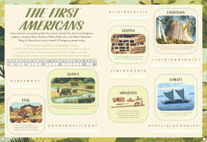 National Monuments of the USA Activity Book open to The First Americans word search page