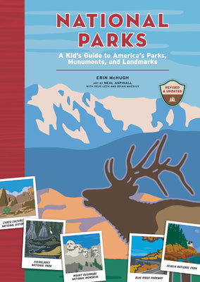 National Parks: A Kid's Guide to America's Parks, Monuments and Landmarks by Hachette, front cover with an illustrated elk and mountains