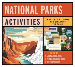 National Parks Activities Kit by Quarto, box with a 64 page guidebook, coloring book and over 60 stickers