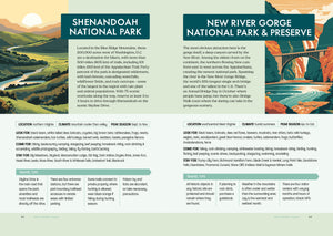 National Parks Activities Kit guidebook open to the Shenandoah and New River Gorge pages