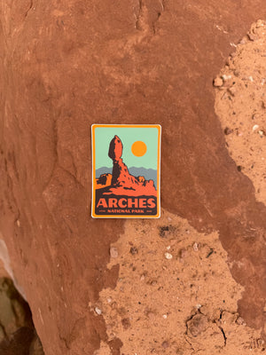Simply Moab Balanced Rock Sticker on red sandstone