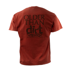 Simply Moab Older Than Dirt Shirt, back view with Older Than Dirt Moab lettering