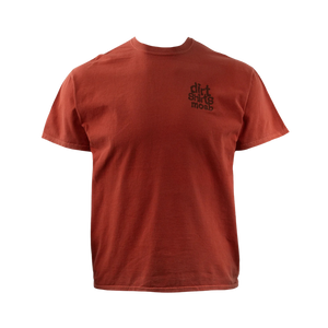 Simply Moab Older Than Dirt Shirt, a red tee with a small chest print, front view