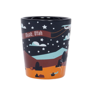 Smith-Western Nord Shot Glass, back view with Moab, Utah lettering and a starry night sky