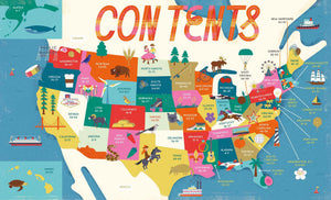 The 50 States book open to the illustrated contents map