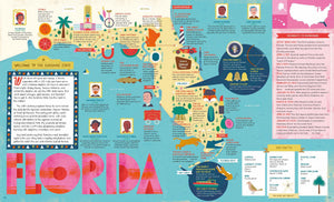 The 50 States book open to the Florida illustrated map page