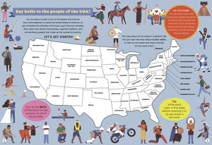 We Are The United States Activity Book open to the United States map coloring page